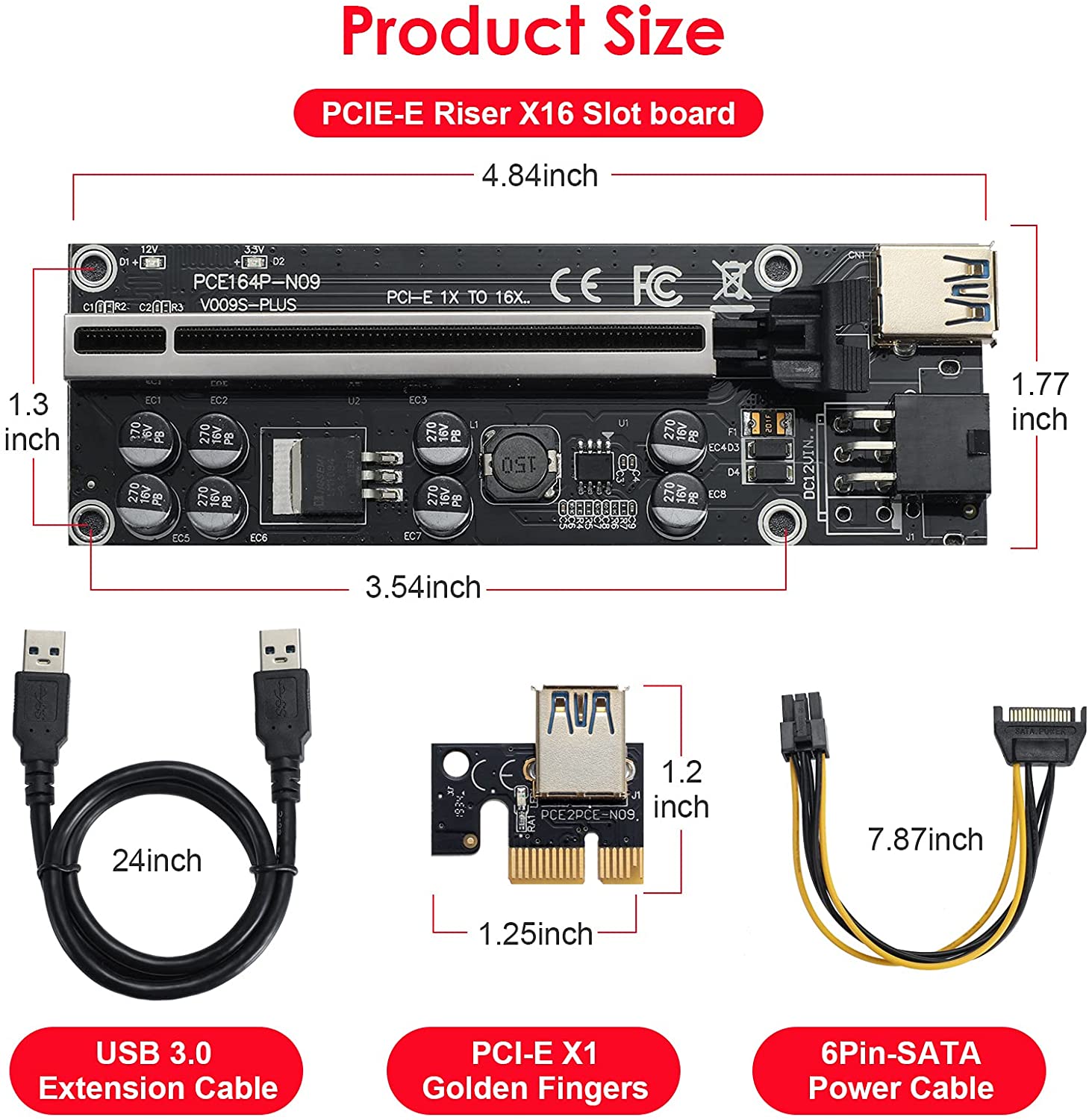 Eleboat® 6PIN SATA Power Cable PCI-E 1X to 16X Riser Card 8 Solid Capacitors 60cm USB 3.0 Extension Cable Eleboat® 6PIN SATA Power Cable PCI-E 1X to 16X Riser Card 8 Solid Capacitors 60cm USB 3.0 Extension Cable